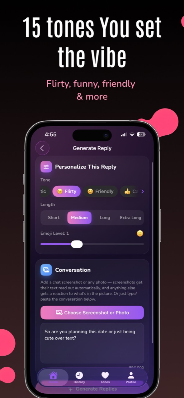 Choosing a tone, length, and emoji level in Txtor Ai
